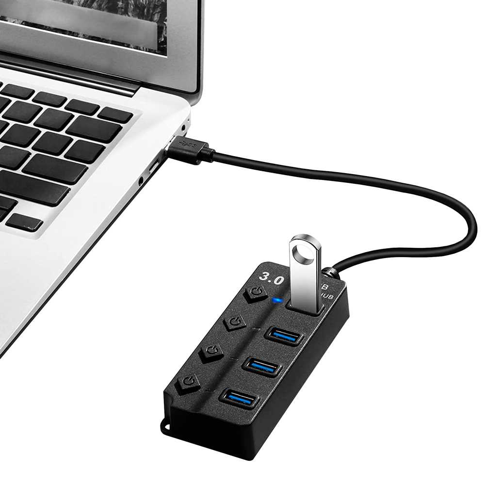 Hub Adaptador 4 Tomas USB 3.0 Botones ON/OFF Negro para PC Ordenador Portatil Interruptores Independientes con Luz LED - Imagen 6
