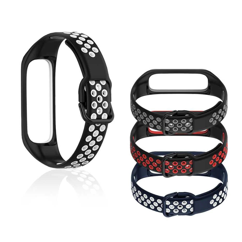 Pulsera Deportiva de Repuesto de Silicona Suave Correas Compatible con S Galaxy Fit 2 Unisex Negro/Rojo - Imagen 4